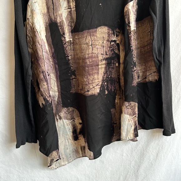 Simply Vera Vera Wang black/cream/brown asymmetrical blouse, size M - Picture 3 of 8